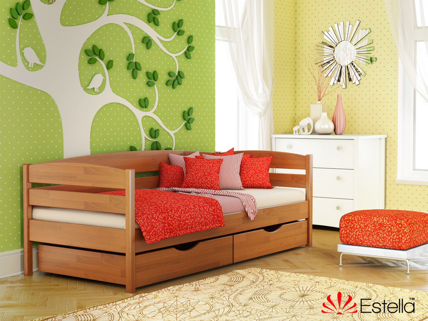 

Кровать детская с ящиками 90х200 Estella Нота Плюс Ольха (Щит-105) Л4
