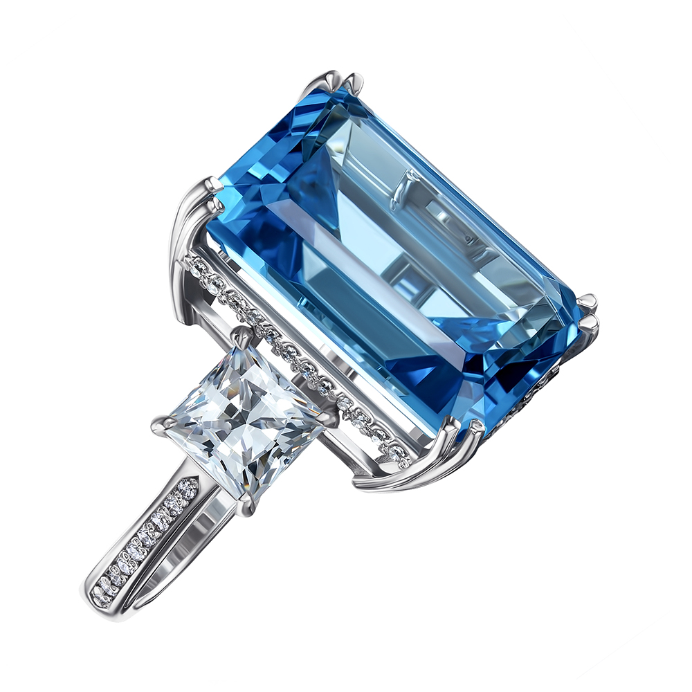 

Кольцо из белого золота с топазом и фианитами S Zirconia 000137812 18.5 размера