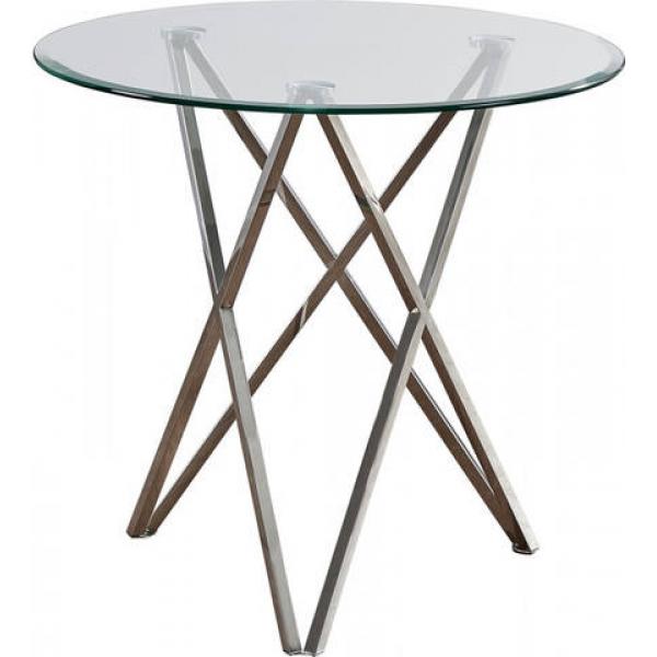 

Круглый обеденный стол прозрачное глянцевое каленое стекло / сталь серебро T-316 Vetro Mebel