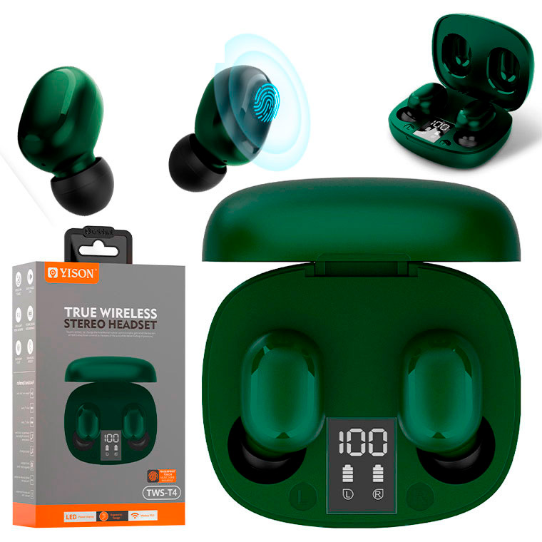 

Bluetooth наушники с микрофоном Yison TWS-T4 зеленые