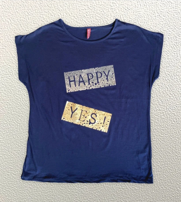 

Жіноча Футболка HAZARD HAPPY YES синя Батал 21281 (3XL (54))