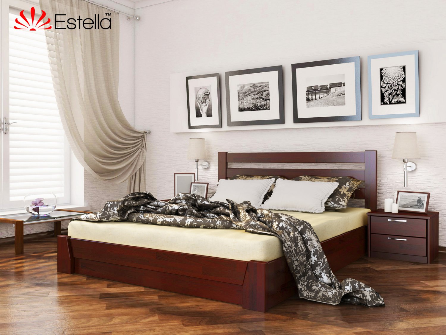 

Кровать двуспальная 160х200 деревянная Estella Селена Махонь (Щит-104) Л4