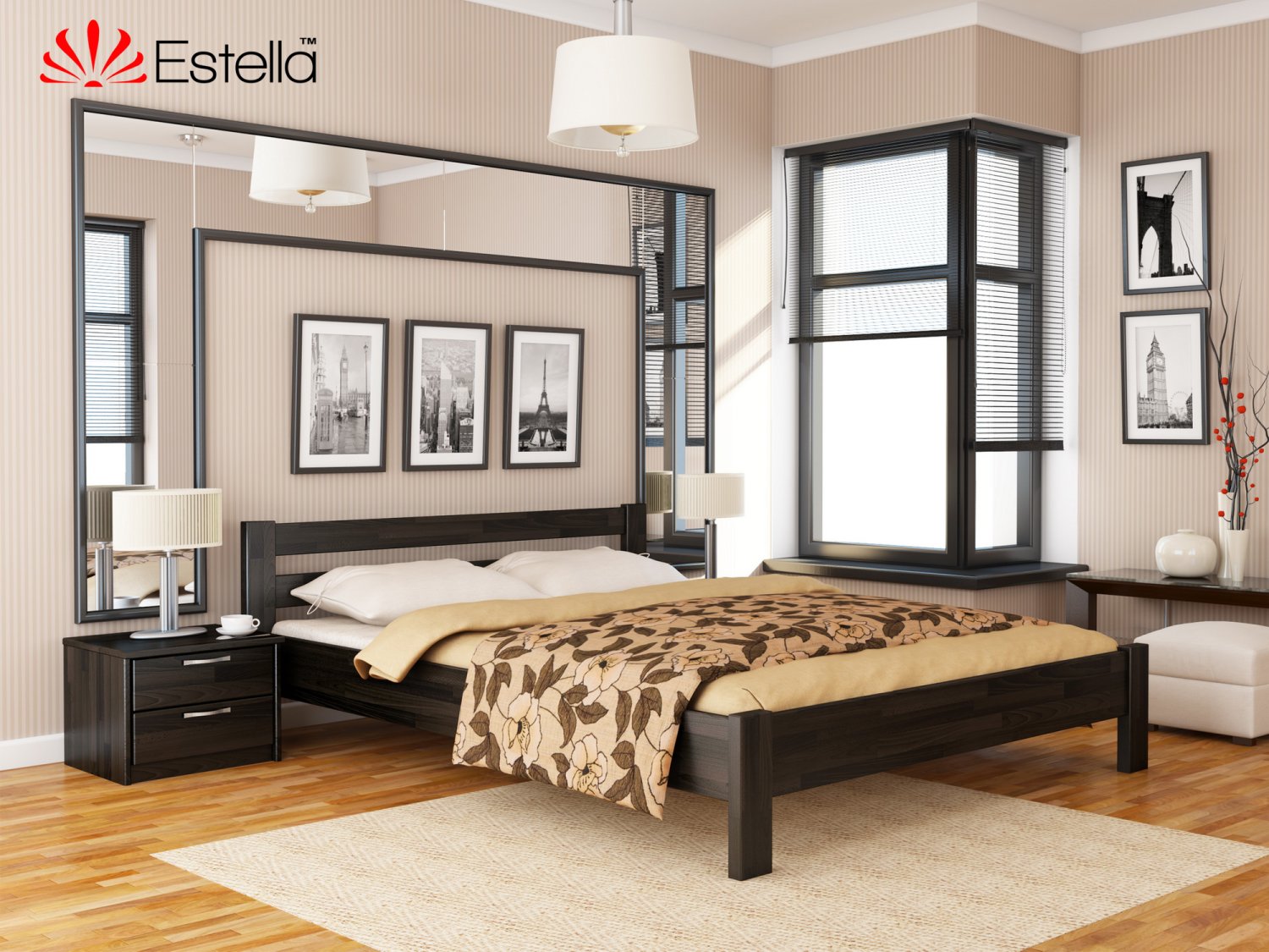 

Кровать двуспальная 140х190 деревянная Estella Рената Венге (Щит-106) Л2.5