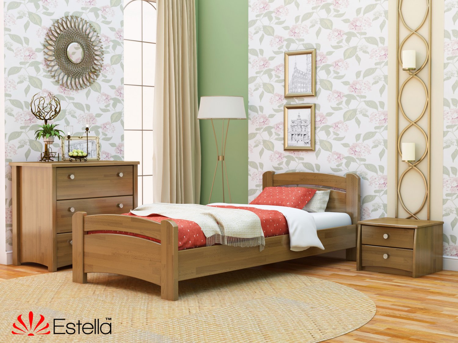 

Кровать односпальная 90х200 деревянная Estella Венеция Орех Светлый (Щит-103) Л2.5