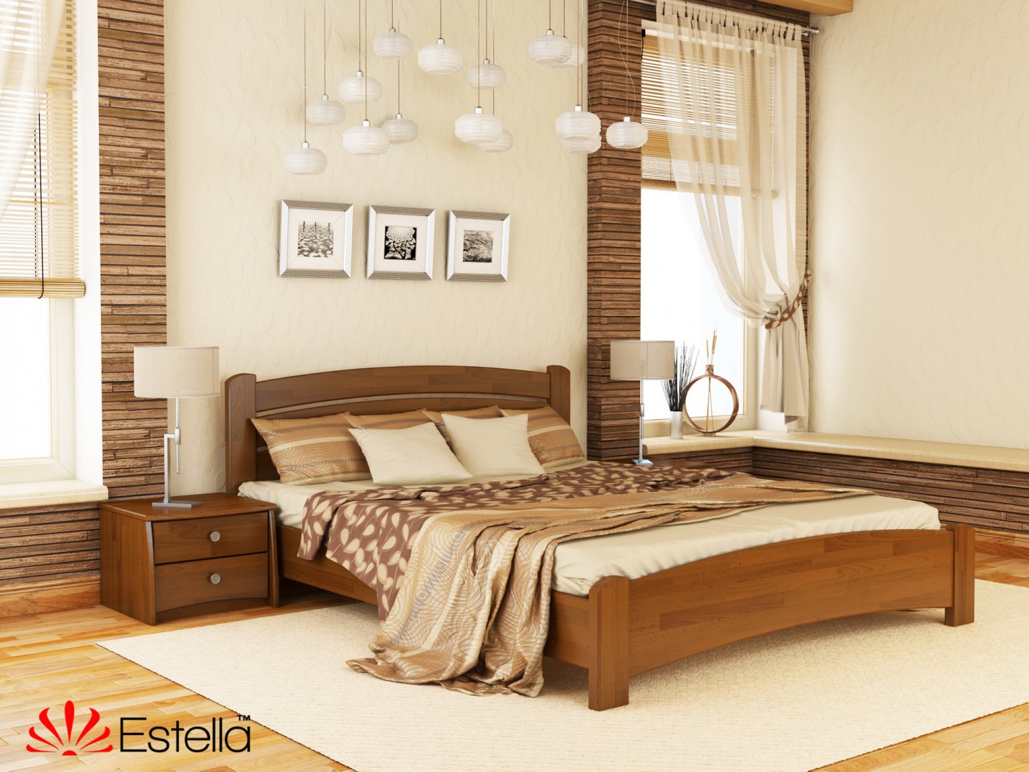 

Кровать полуторная 120х200 деревянная Estella Венеция Люкс Орех Светлый (Щит-103) Л4