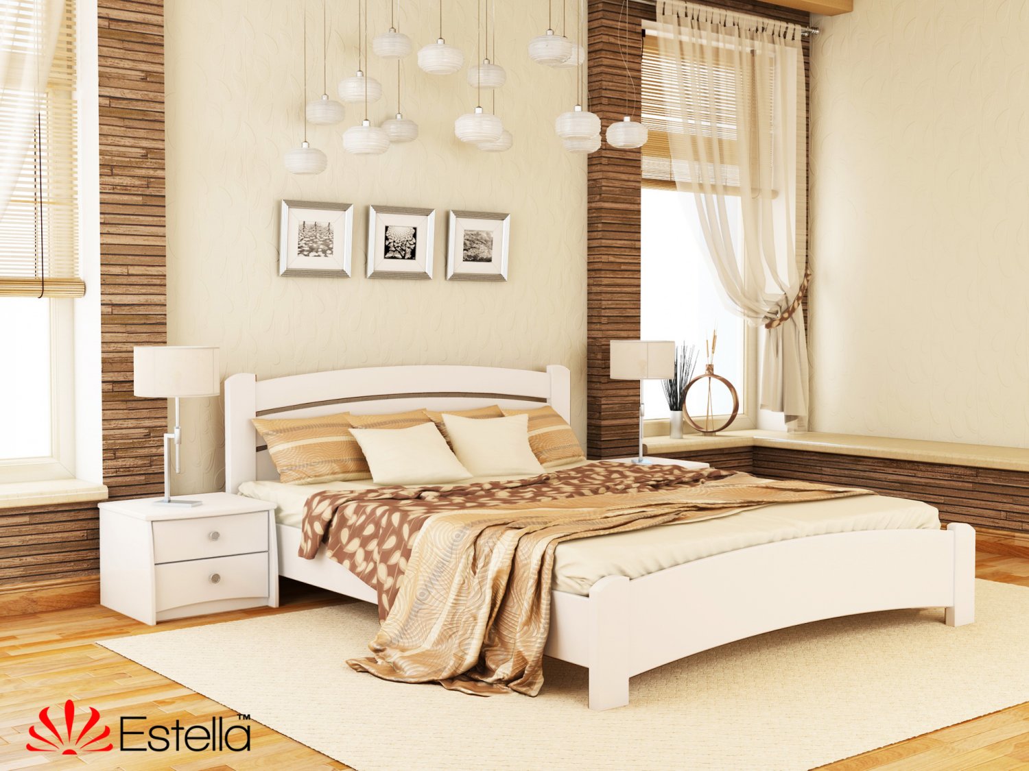 

Кровать двуспальная 140х200 деревянная Estella Венеция Люкс Белый (Щит-107) Л2.5