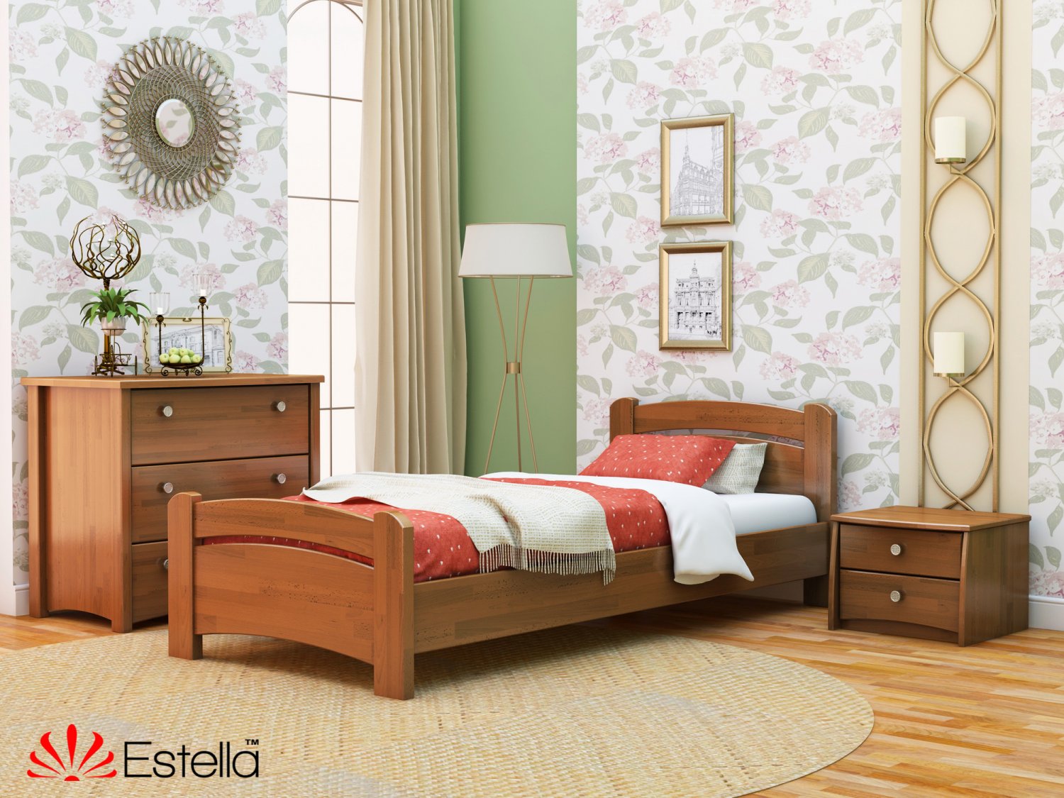 

Кровать односпальная 90х200 деревянная Estella Венеция Ольха (Щит-105) Л2.5