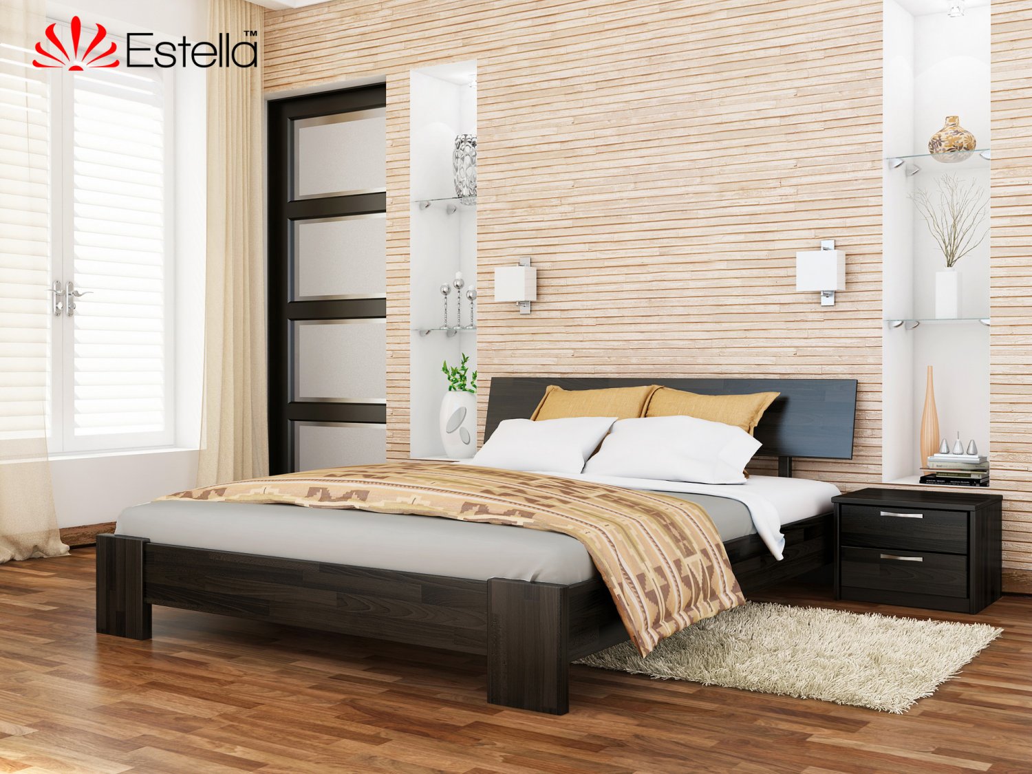 

Кровать двуспальная 180х190 деревянная Estella Титан Венге (Щит-106) Л4