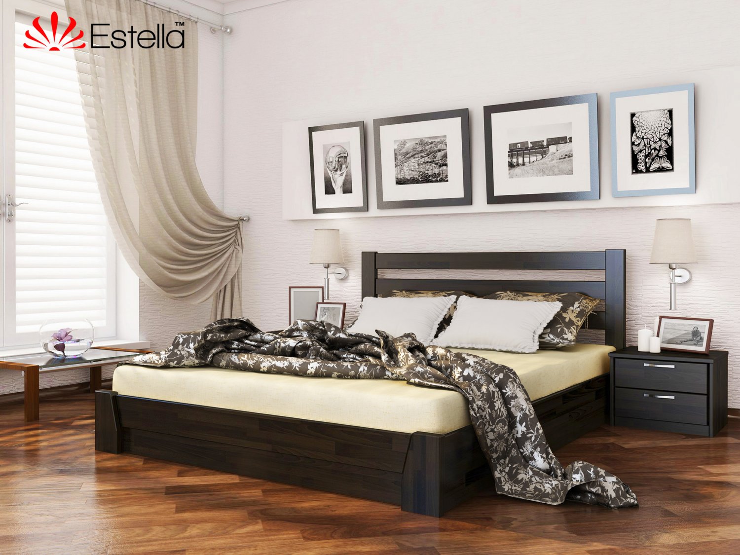 

Кровать полуторная 120х200 деревянная Estella Селена Венге (Щит-106) Л2.5
