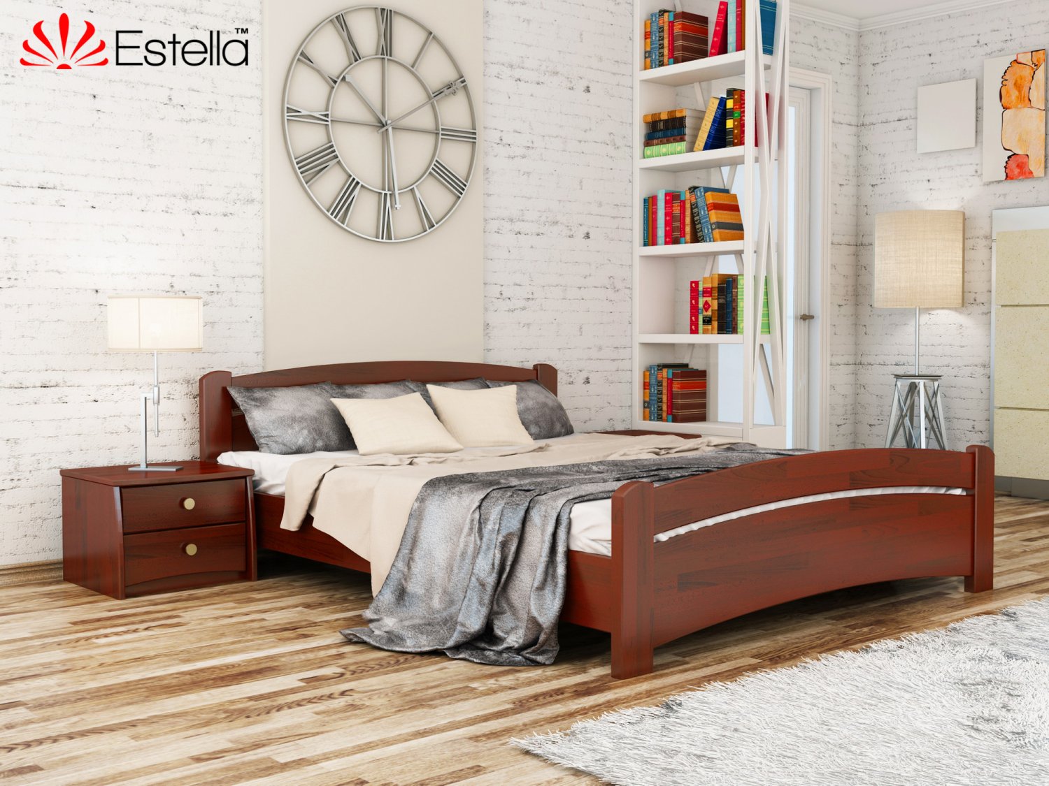 

Кровать двуспальная 140х200 деревянная Estella Венеция Махонь (Щит-104) Л2.5