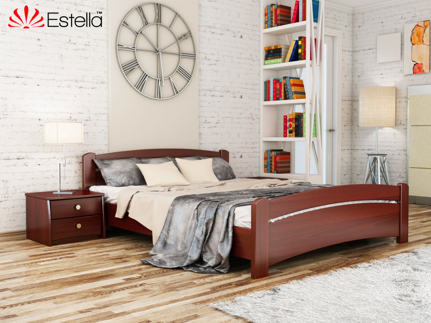 

Кровать двуспальная 160х200 деревянная Estella Венеция Махонь (Массив-104) Л4