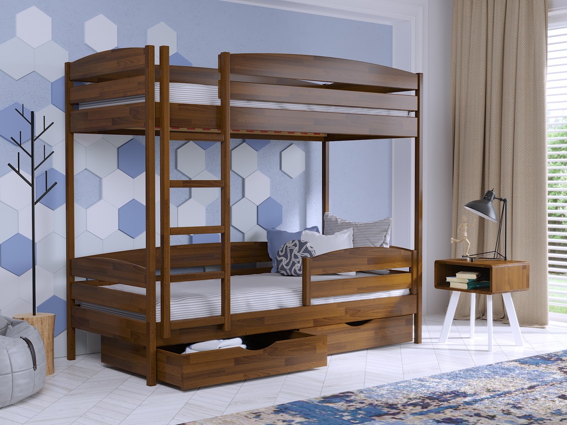 

Кровать Двухъярусная с ящиками и бортиком защитным внизу 80х200 Estella Дуэт Плюс Орех Светлый (Щит-103) Л4