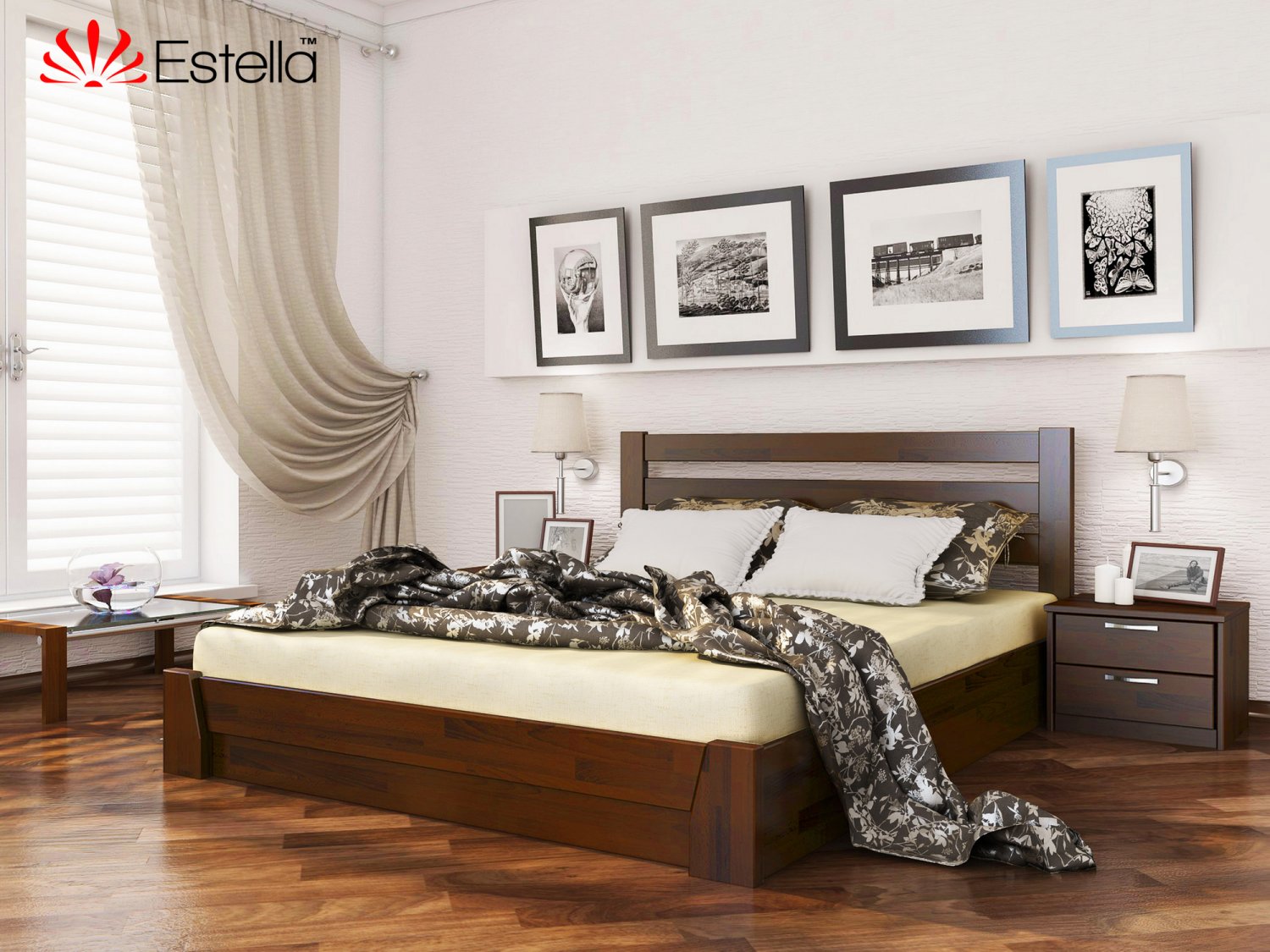 

Кровать полуторная 120х190 деревянная Estella Селена Каштан (Щит-108) Л2.5