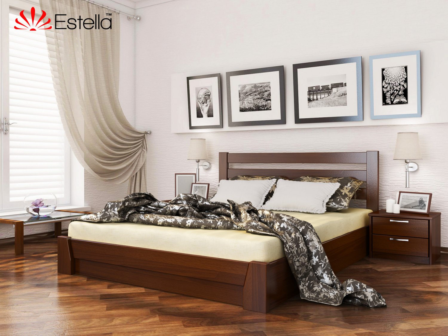 

Кровать полуторная 120х190 деревянная Estella Селена Каштан (Массив-108) Л2.5