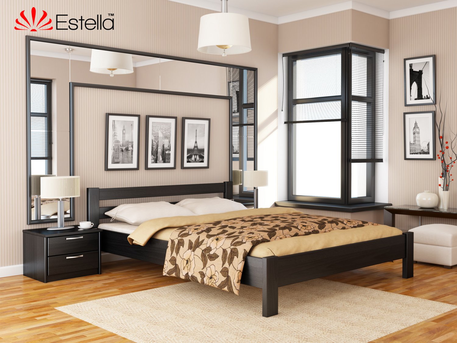 

Кровать двуспальная 160х190 деревянная Estella Рената Венге (Массив-106) Л4