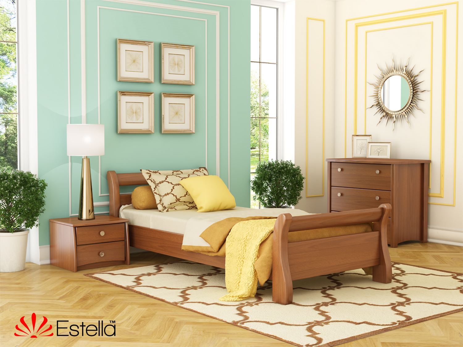 

Кровать односпальная 90х190 деревянная Estella Диана Ольха (Массив-105) Л4