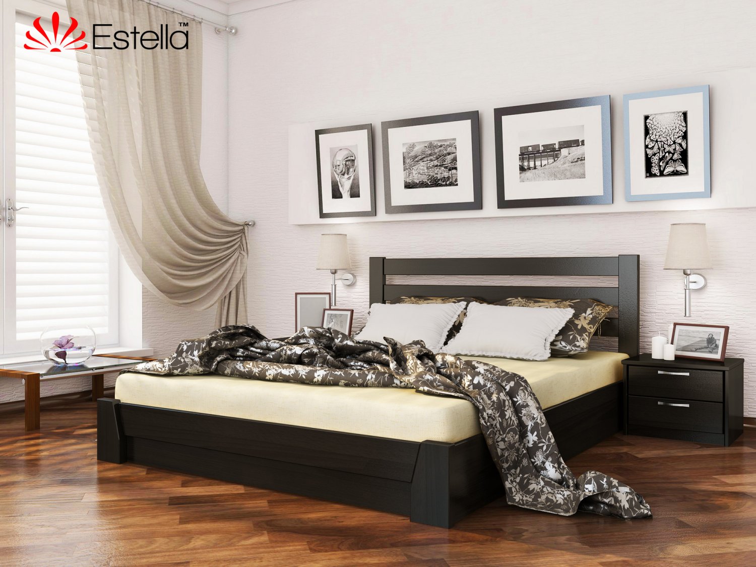 

Кровать двуспальная 180х200 деревянная Estella Селена Венге (Массив-106) Л4