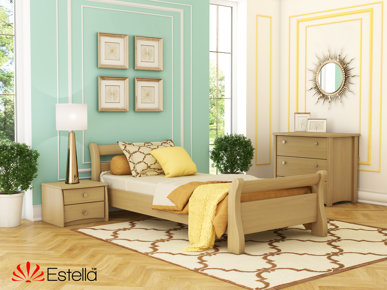 

Кровать односпальная 90х200 деревянная Estella Диана Бук (Массив-102) Л2.5