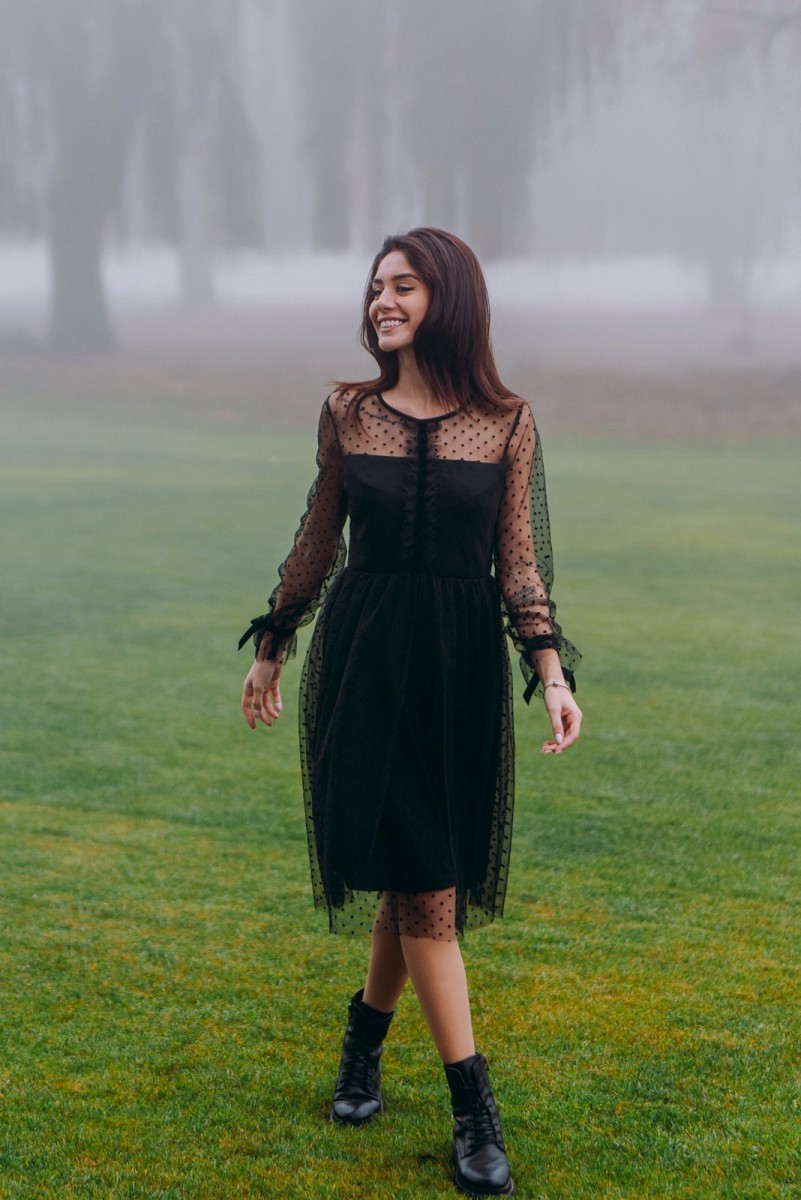 

Черное платье в горошек FirstWoman XL черный 43344821