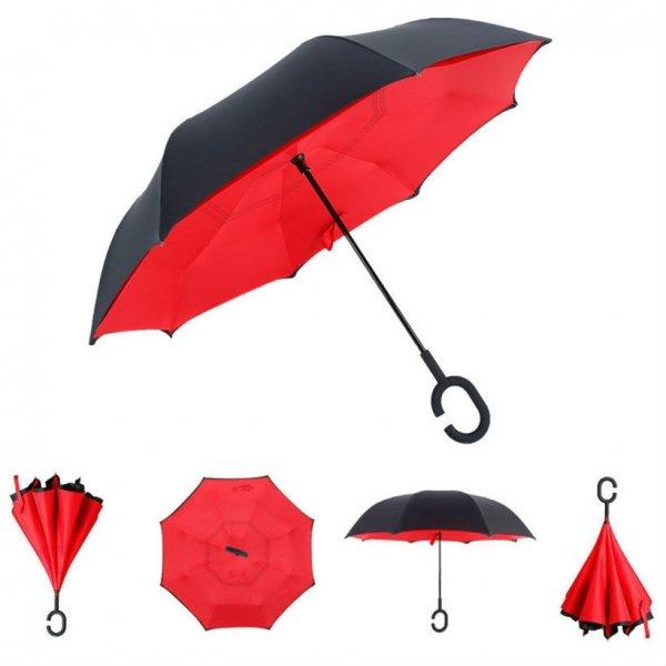 

Уникальный зонт-трость обратного сложения ReUmbrella Черный/красный