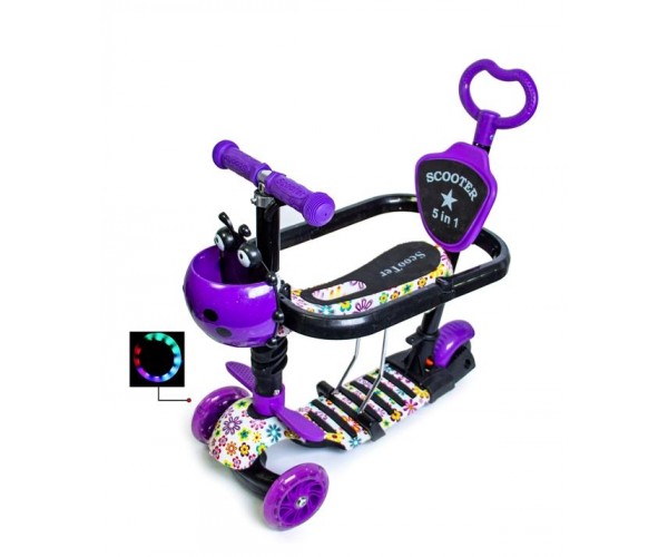 

Самокат Scooter 5 в 1 "Божья коровка" с бортиком, Vilolet flower Фиолетовый