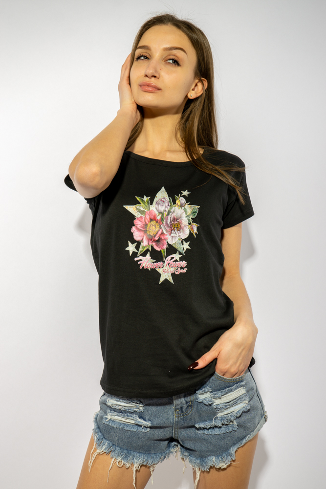 

Футболка женская с цветочным принтом Time of Style 85F288-8  Черный, Футболка женская с цветочным принтом Time of Style 85F288-8 S Черный