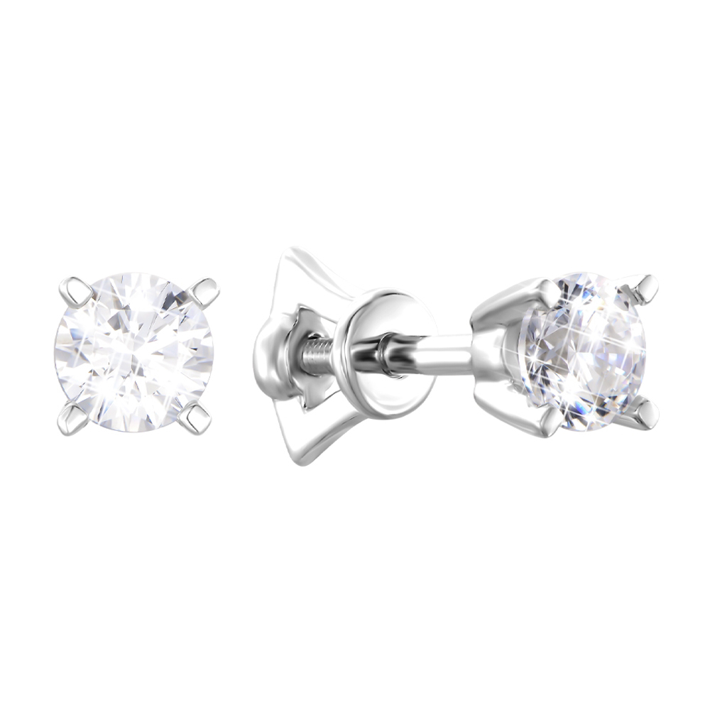 

Золотые серьги-пуссеты в белом цвете с цирконием Swarovski 000115708