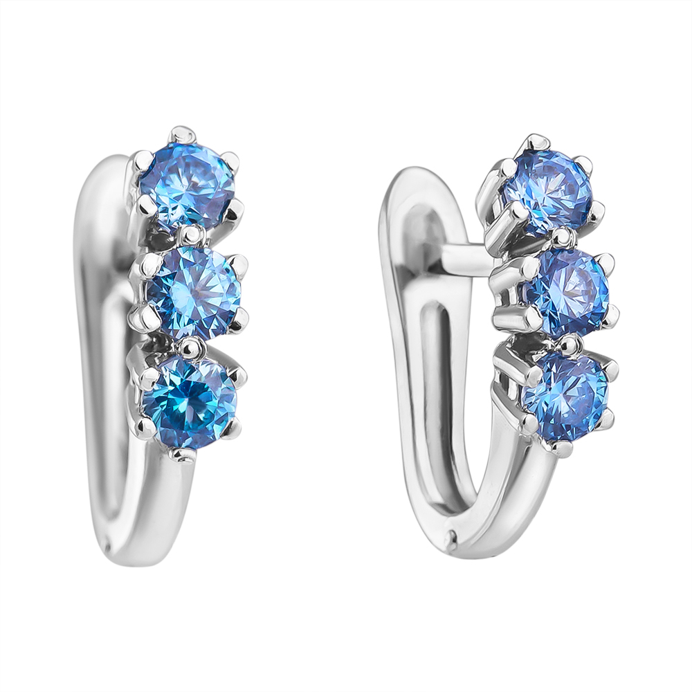 

Золотые серьги в белом цвете с голубыми цирконием Swarovski 000042644