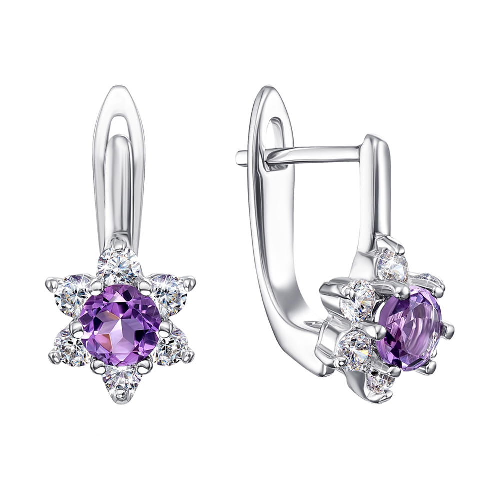 

Серебряные серьги с аметистами и цирконием 000125056