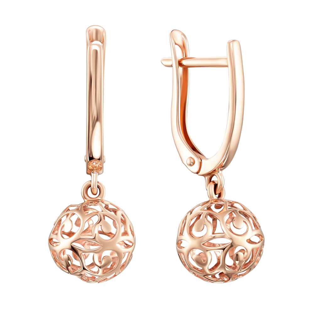

Серьги-подвески из красного золота с ажурными шариками 000139214