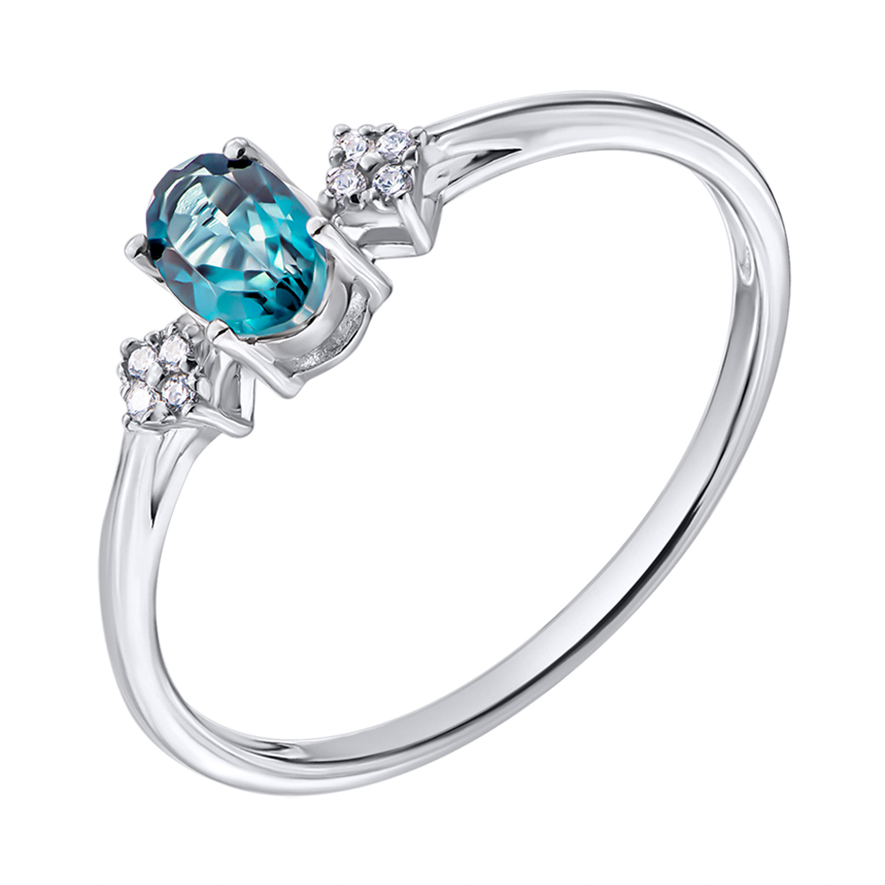 

Серебряное кольцо с лондон топазом и фианитами 000135989 18 размера