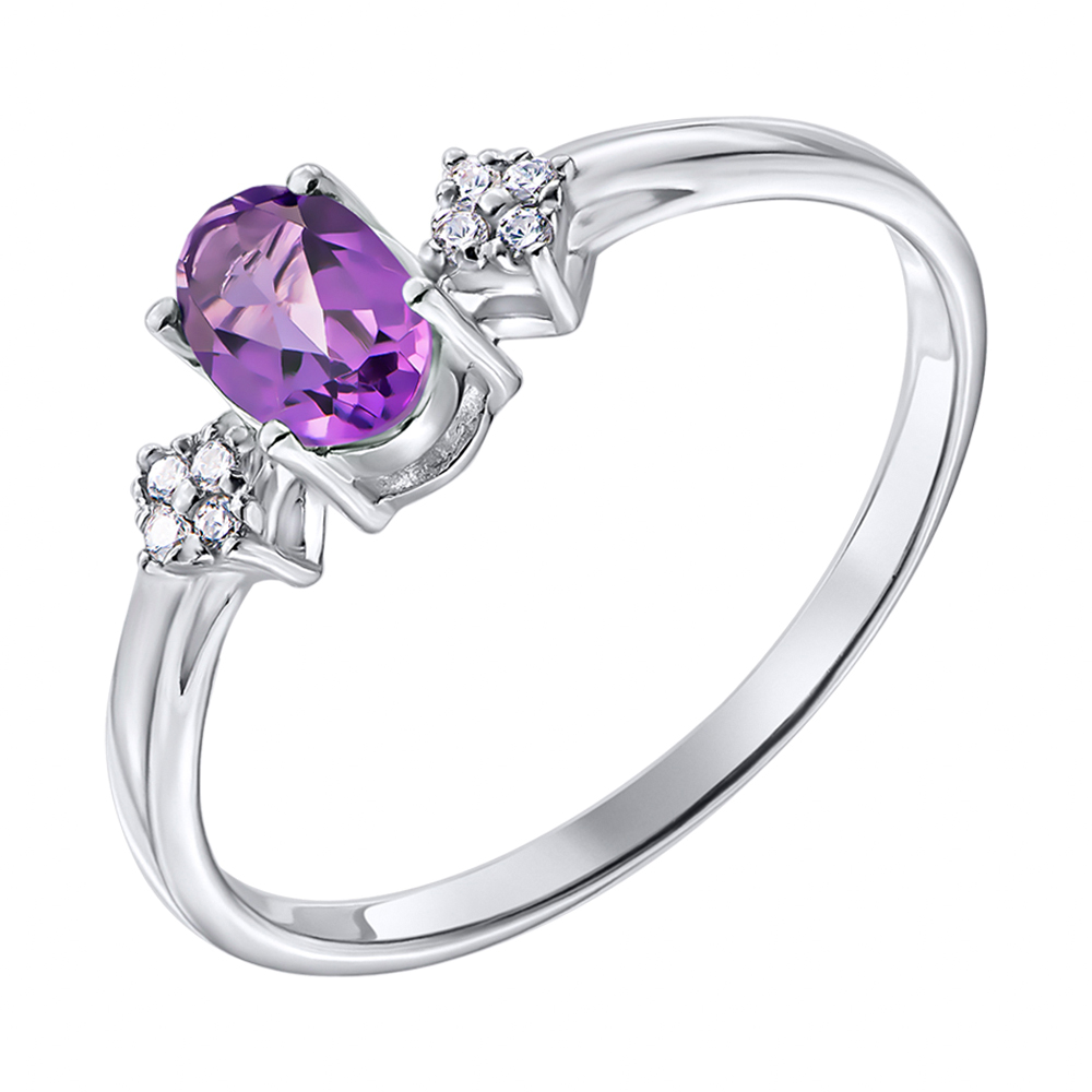 

Серебряное кольцо с аметистом и фианитами 000135983 19 размера