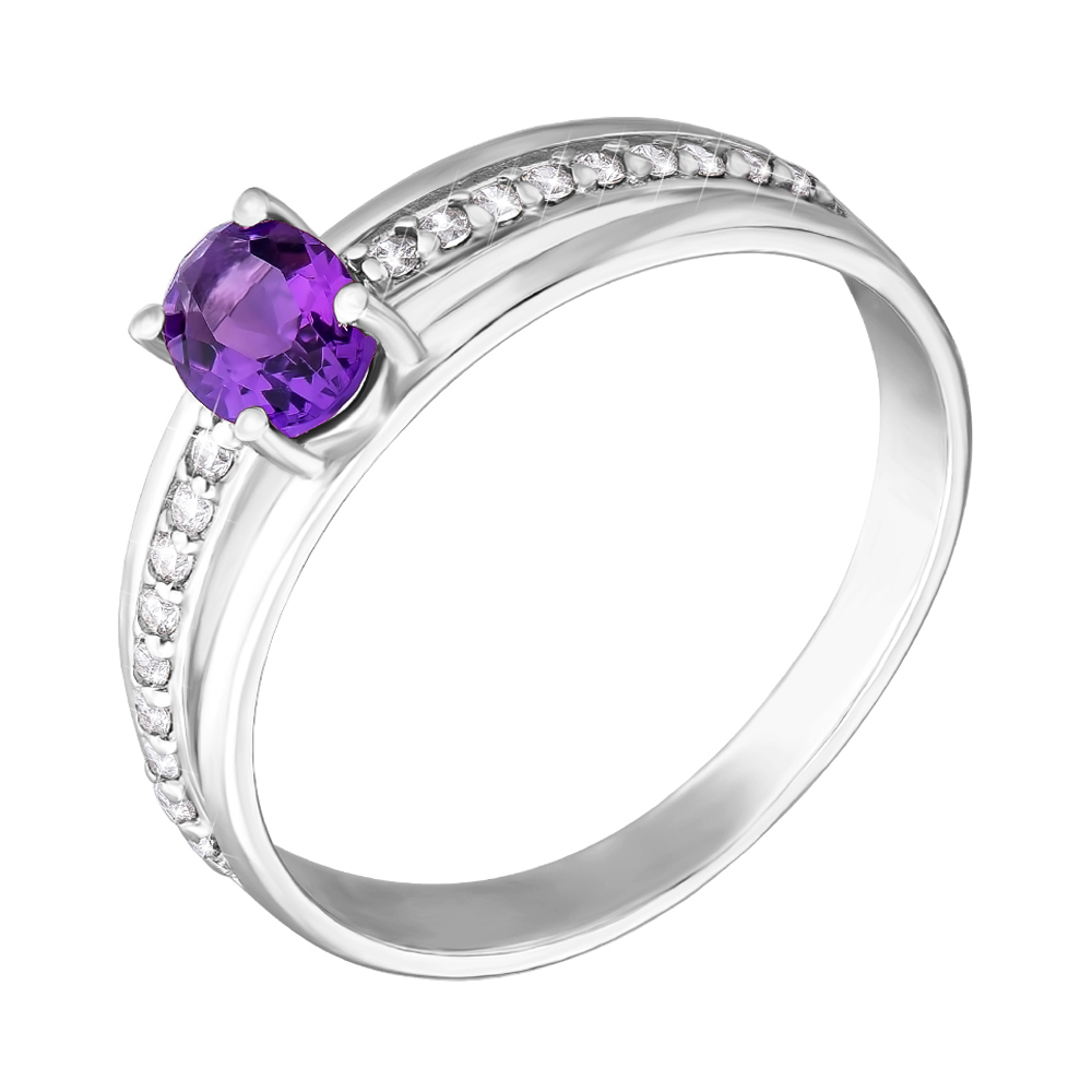 

Серебряное кольцо с аметистом и фианитами 000140551 16.5 размера