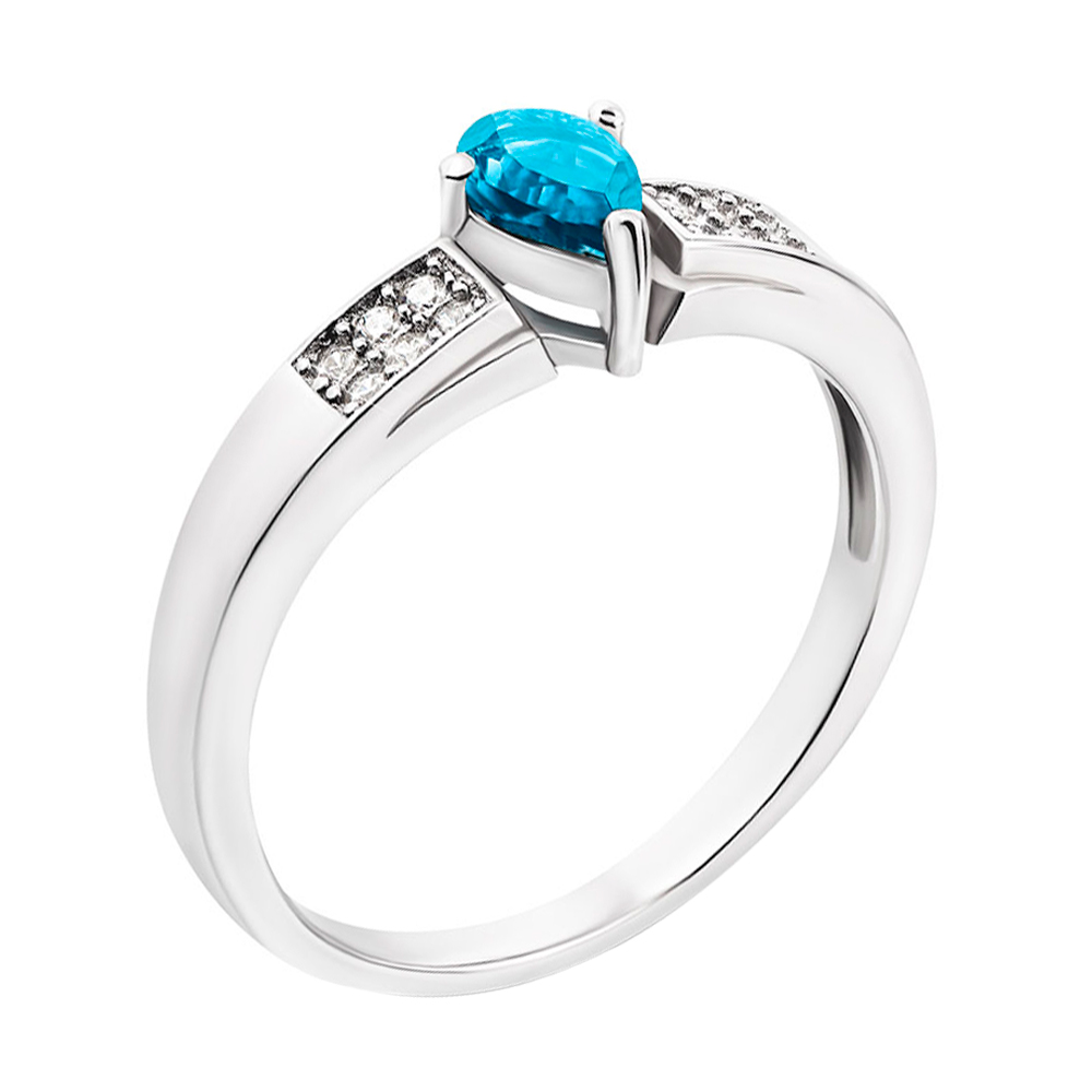 

Серебряное кольцо с голубым топазом и фианитами 000132144 16.5 размера