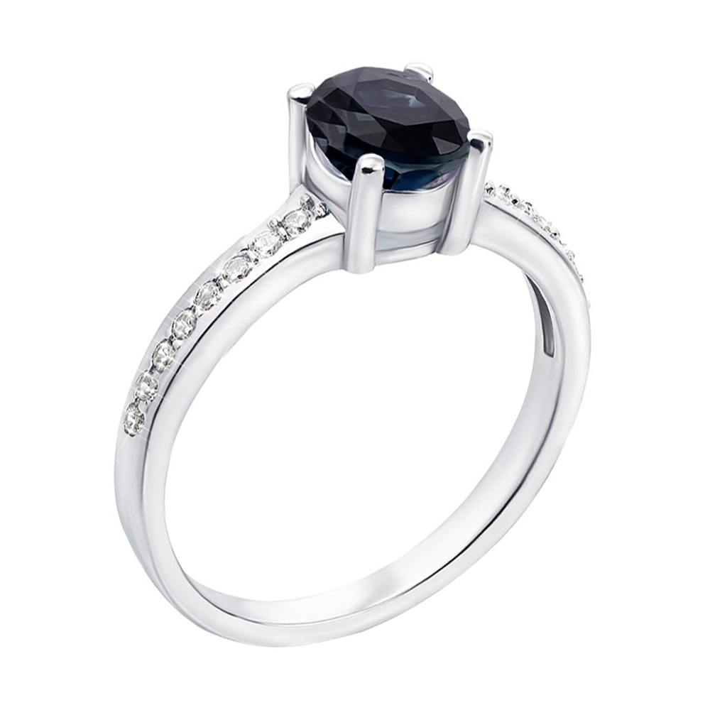 

Серебряное кольцо с сапфиром и фианитами 000132142 18.5 размера