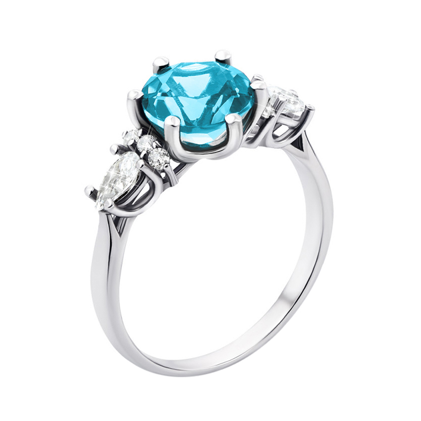 

Серебряное кольцо с кварцем swiss blue и фианитами 000132680 17.5 размера