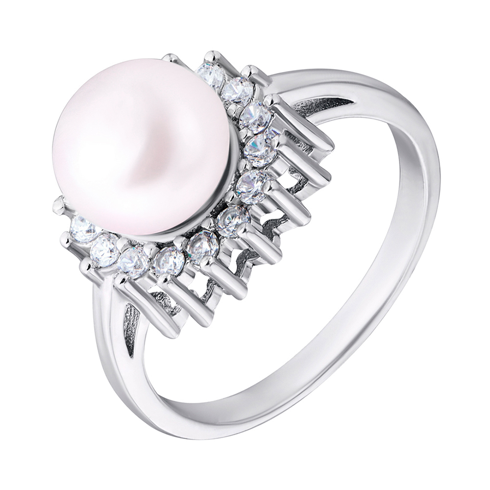 

Серебряное кольцо с жемчугом и фианитами 000132558 18.5 размера