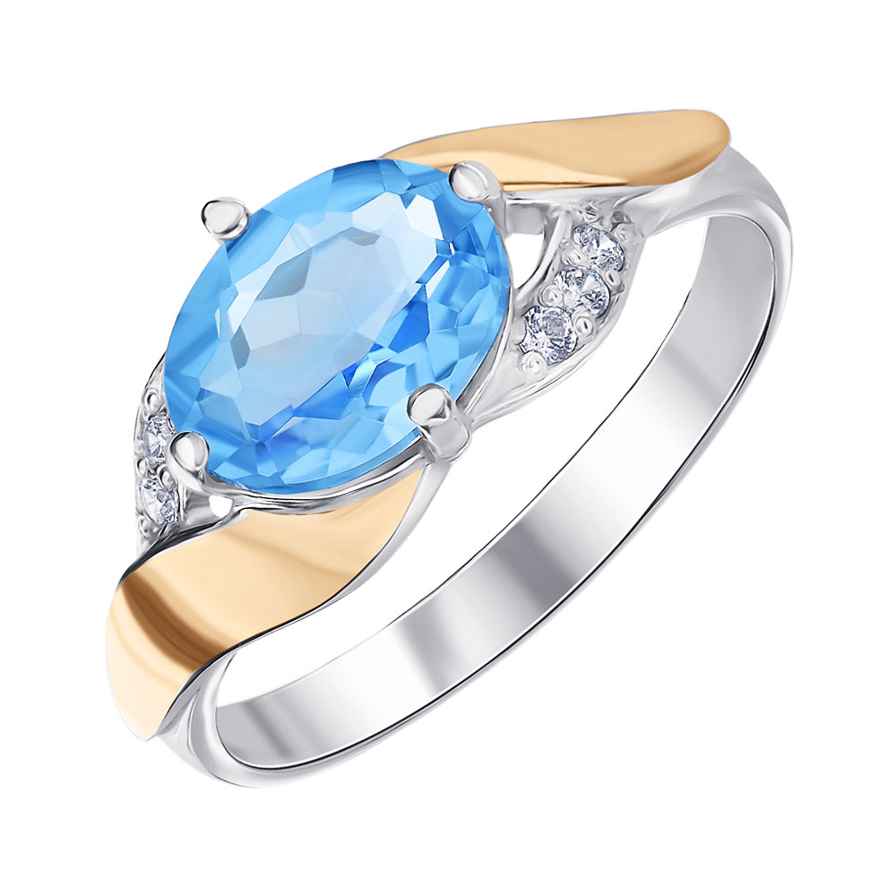 

Серебряное кольцо с золотыми накладками, танзанитом и фианитами 000145681 17.5 размера