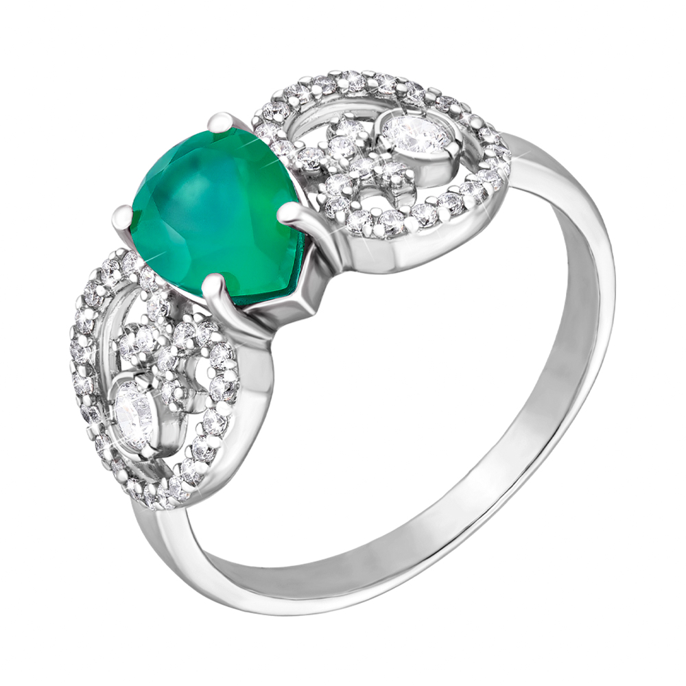 

Серебряное кольцо с зеленым агатом и фианитами 000064397 16.5 размера