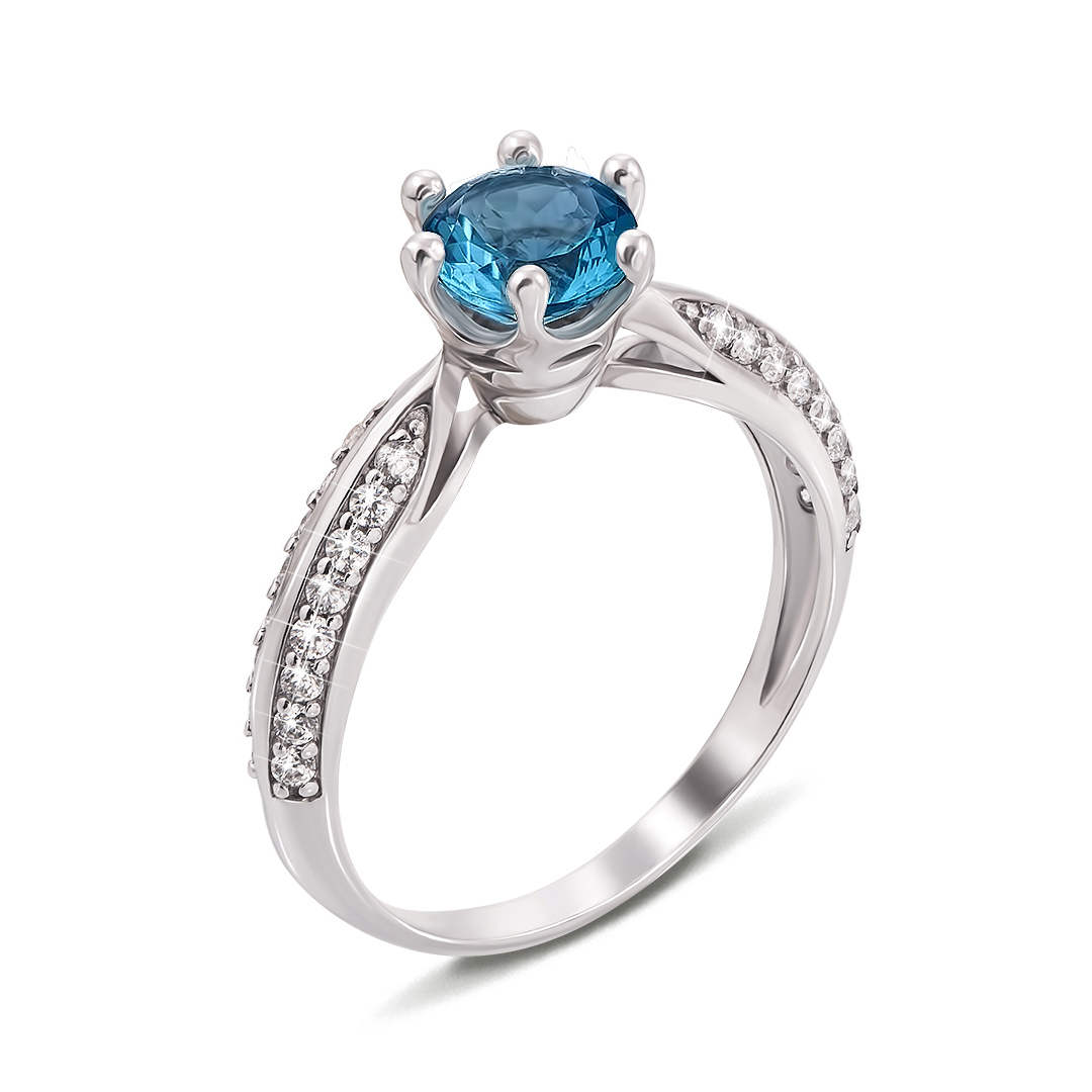 

Серебряное кольцо с голубым кварцем и фианитами 000124448 16 размера
