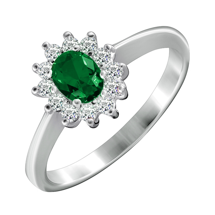 

Серебряное кольцо с изумрудным и белыми фианитами 000028316 18 размера
