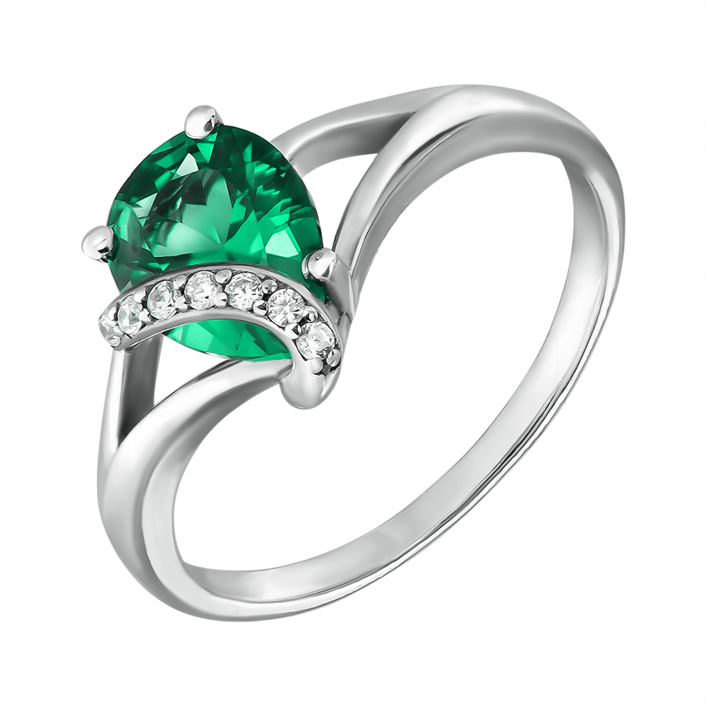 

Серебряное кольцо с зеленым кварцем и фианитами 000093578 17.5 размера