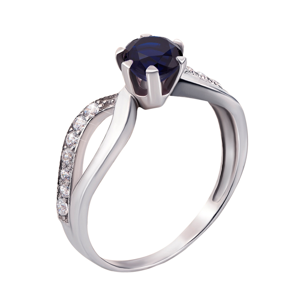 

Серебряное кольцо с сапфиром и фианитами 000136272 18 размера