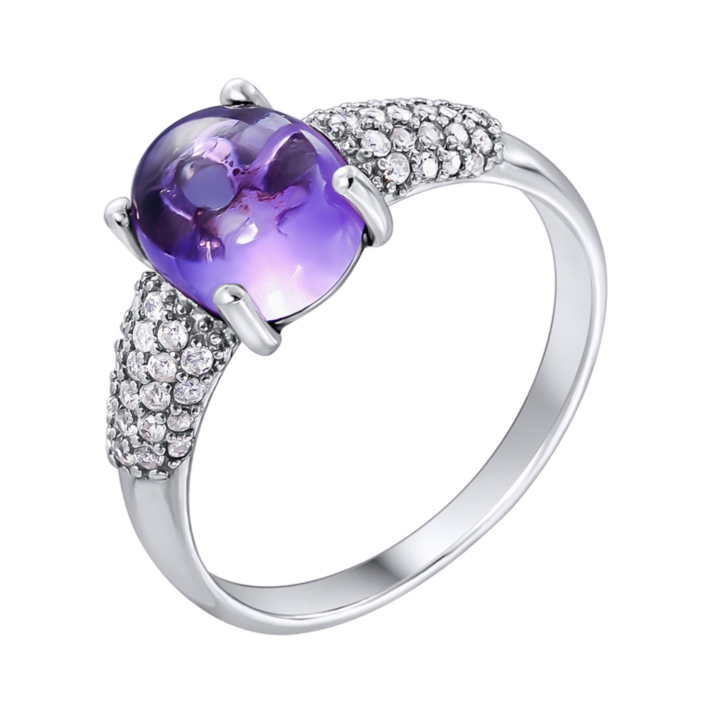 

Серебряное кольцо с аметистом и фианитами 000122586 17.5 размера