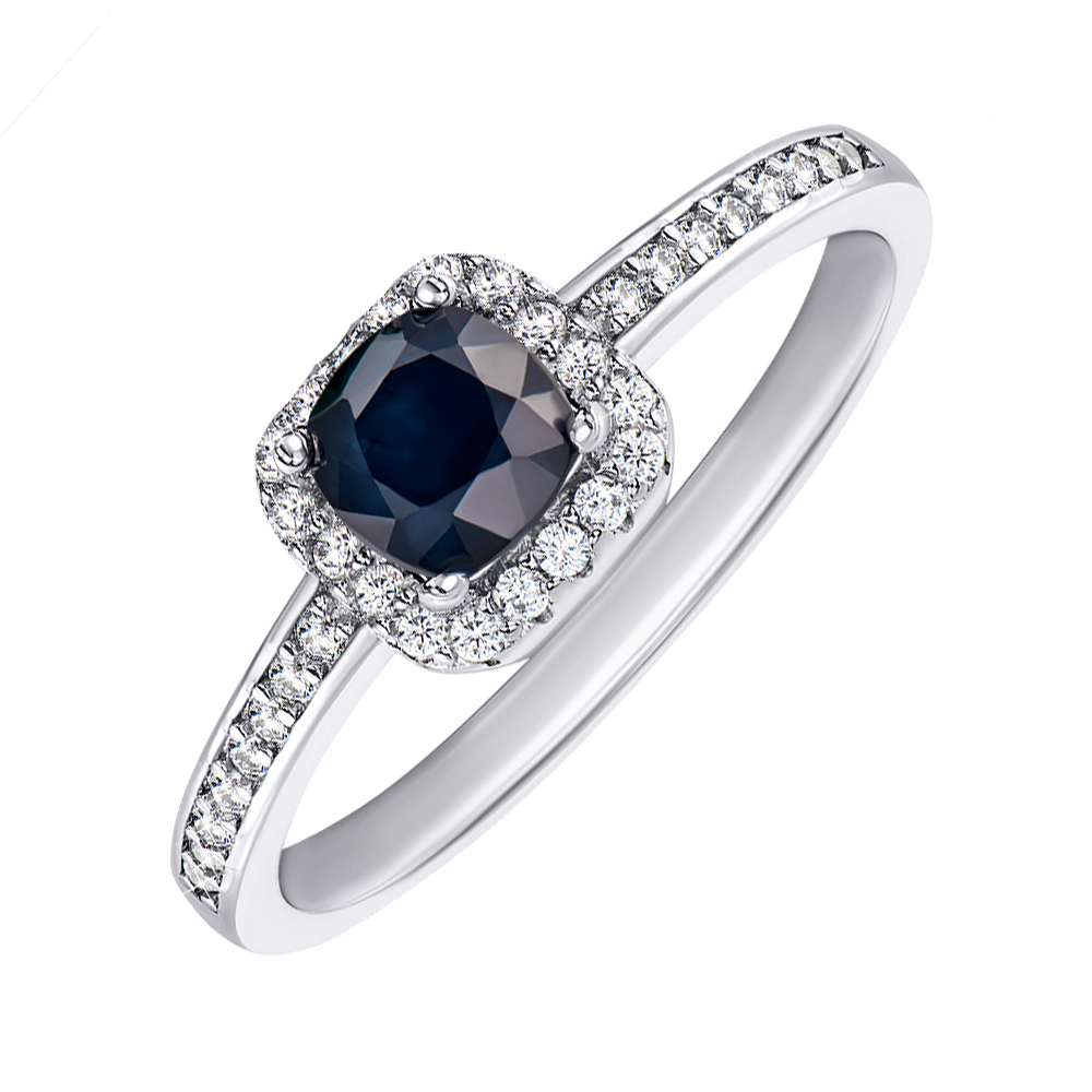 

Серебряное кольцо с сапфиром и фианитами 000147431 17 размера