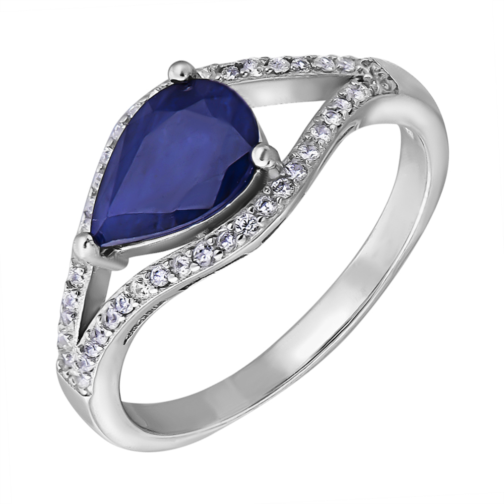 

Серебряное кольцо с сапфиром и фианитами 000125027 16.5 размера