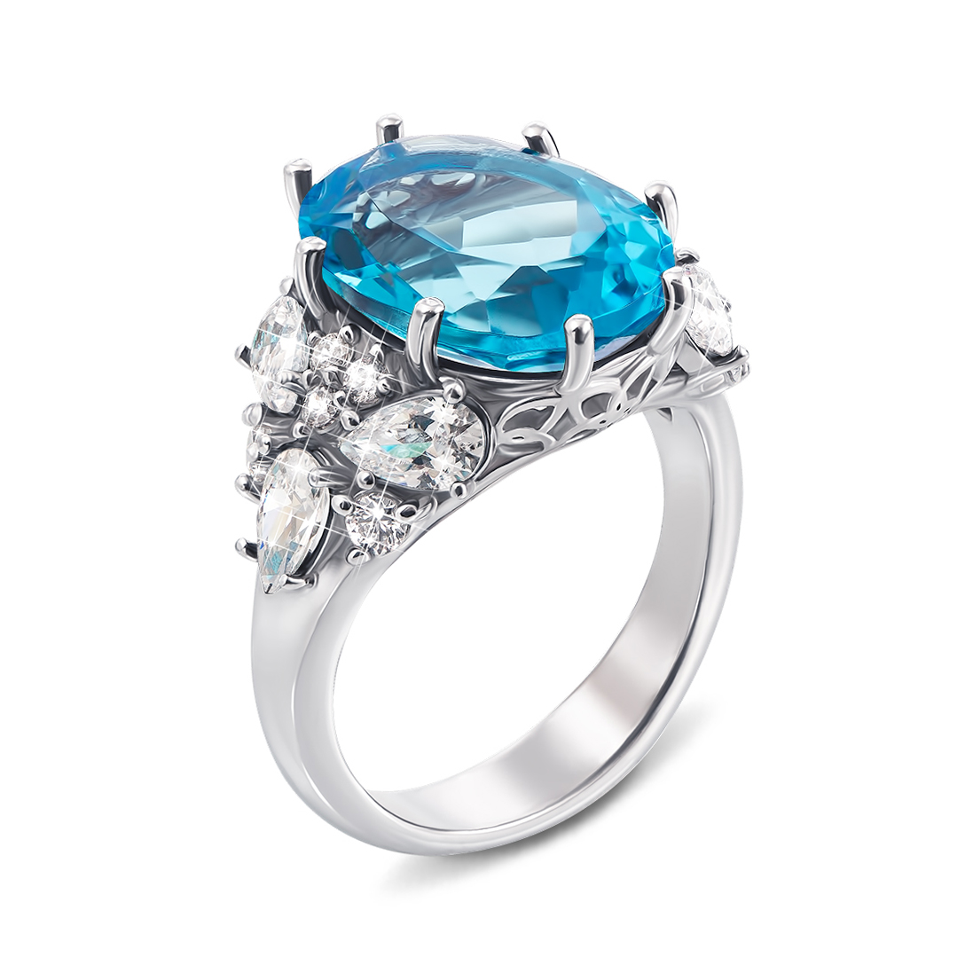 

Серебряное кольцо с голубым кварцем и фианитами 000135693 17.5 размера