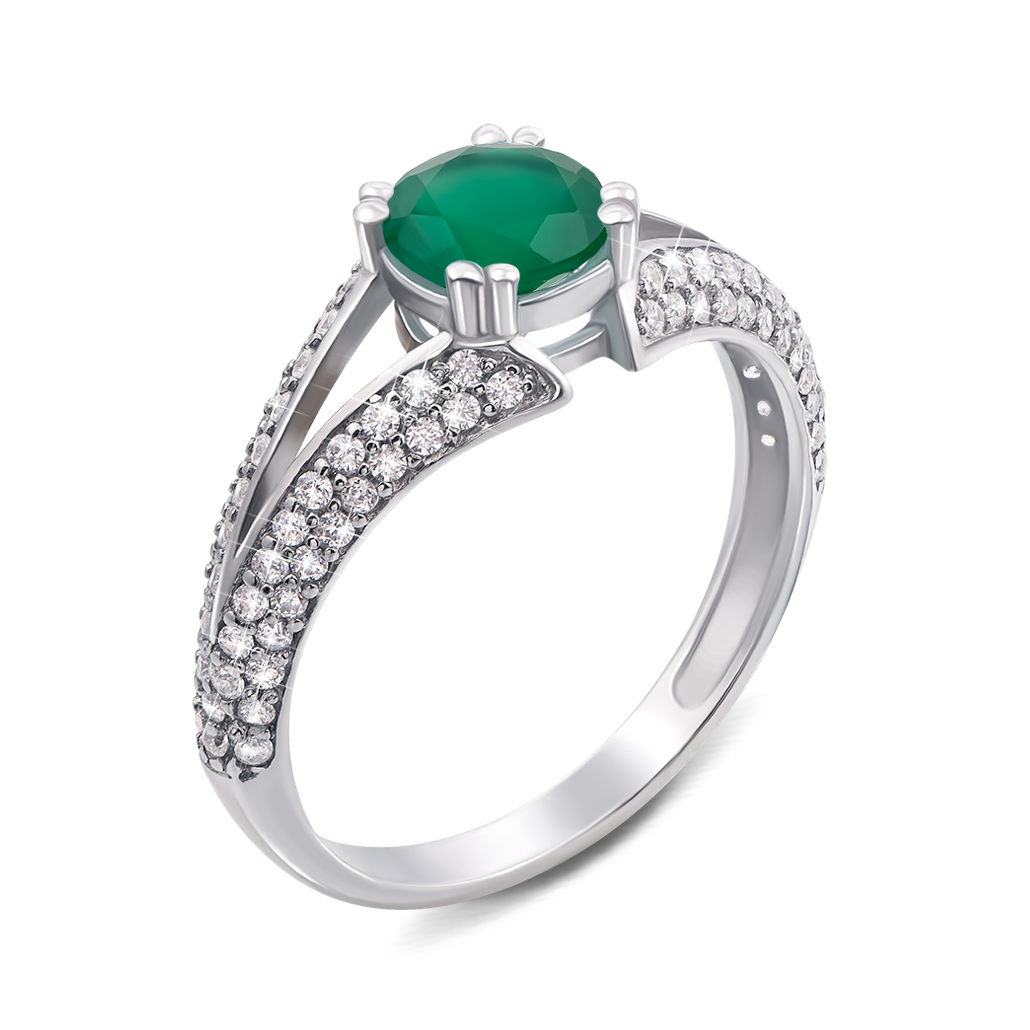 

Серебряное кольцо с агатом и фианитами 000121477 17.5 размера