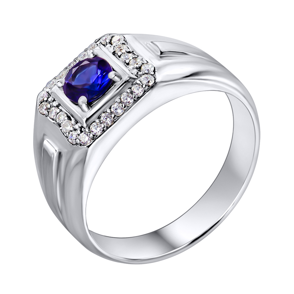 

Серебряное кольцо с гидротермальным сапфиром и цирконием 000122573 19.5 размера