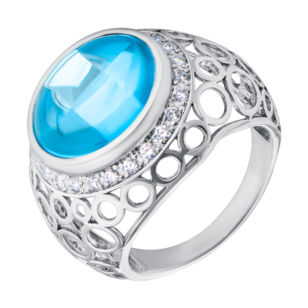 

Серебряное кольцо с голубым и белыми фианитами 000132879 17.5 размера